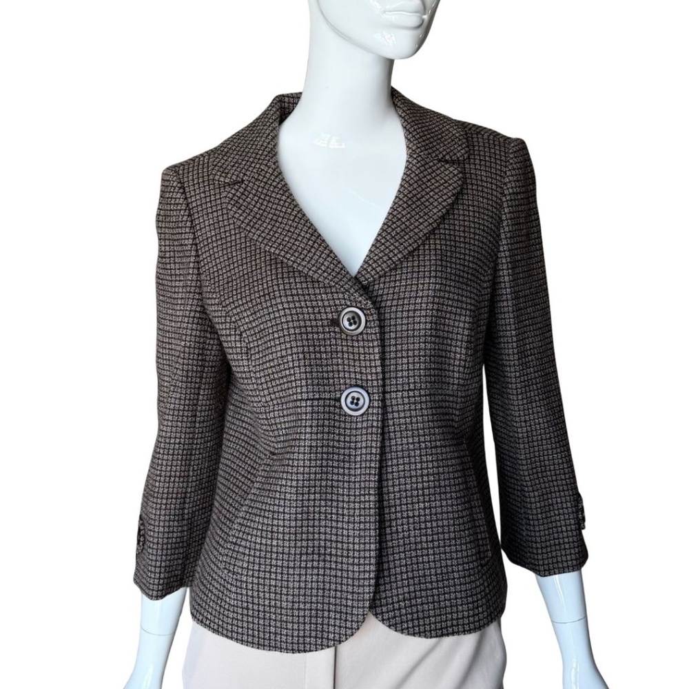 Ann Taylor (Original Ann Taylor) Brown/Cream Wool Blend 2-Button Jacket Size 8 - Picture 9 of 10